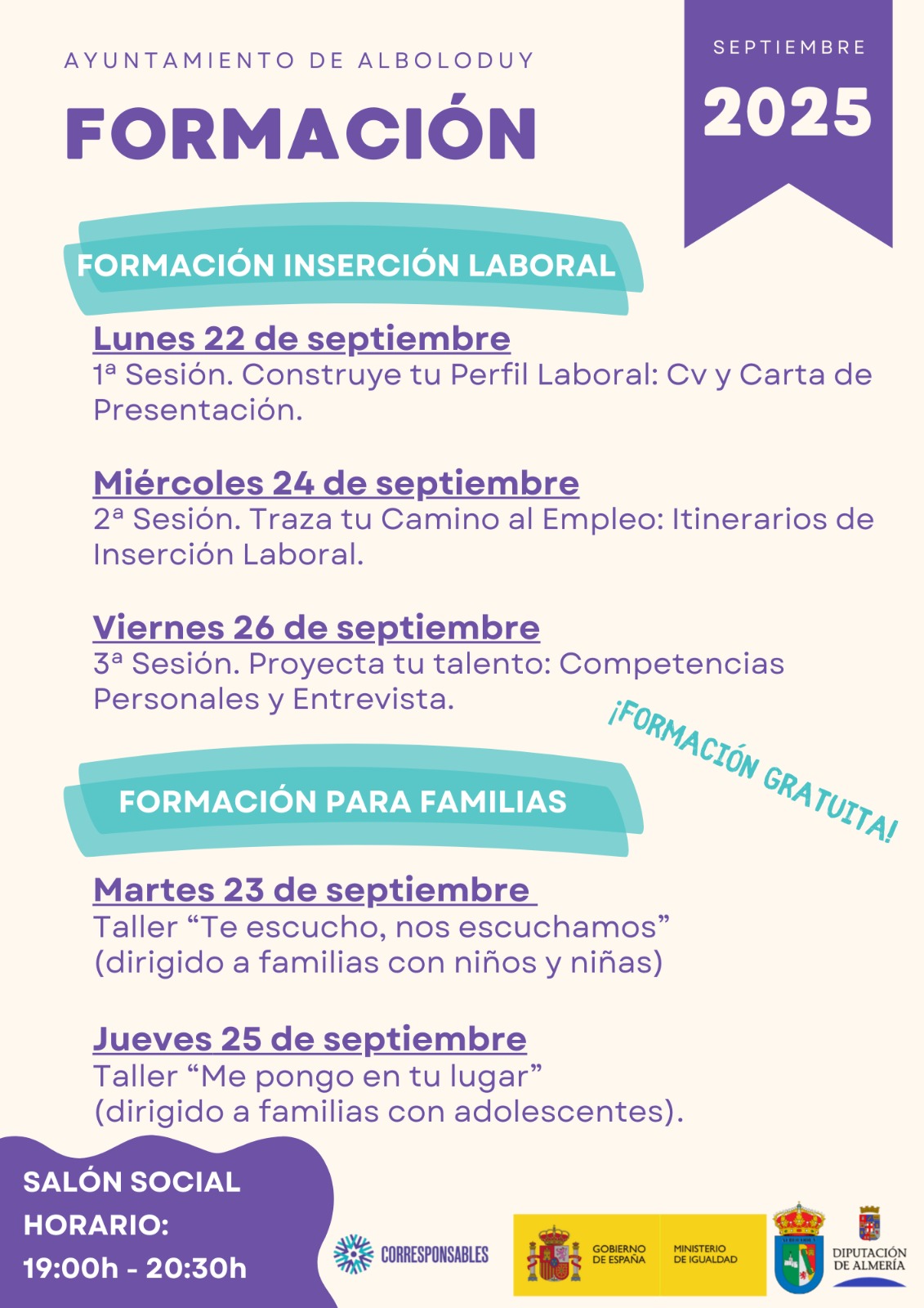 Formación en familia: Del 22 al 26 de septiembre